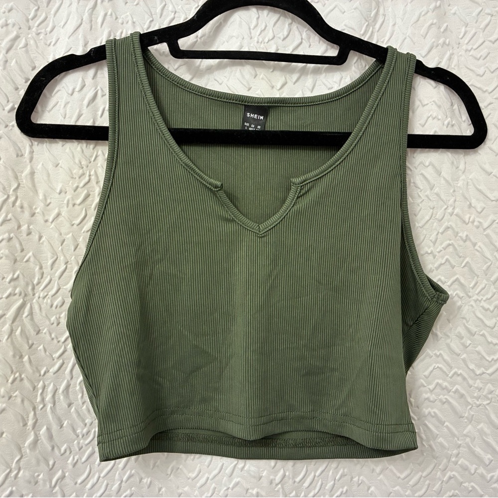 Shein Green Ribbed Crop Top Medium